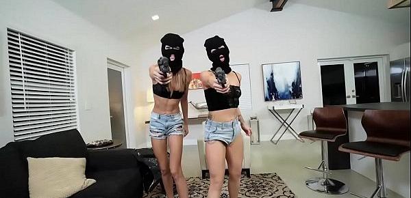  Hot chick robbers sharing one huge cock